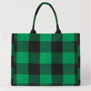 H&M Jacquard-Weave Green Plaid Totebag